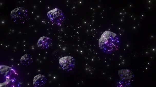 Ruimtegloeiende Asteroïden Meteoroïden Achtergrond Lus — Stockvideo