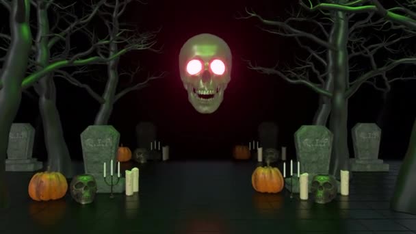 Lebka Halloween Noční Pozadí Smyčka — Stock video