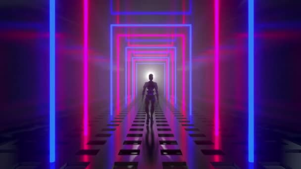 Robot Neon Tunnel Bakgrund Loop — Stockvideo