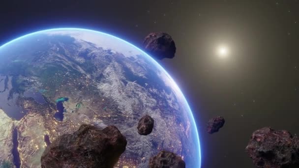 Scenă Spațială Pământ Asteroizi Fundal — Videoclip de stoc
