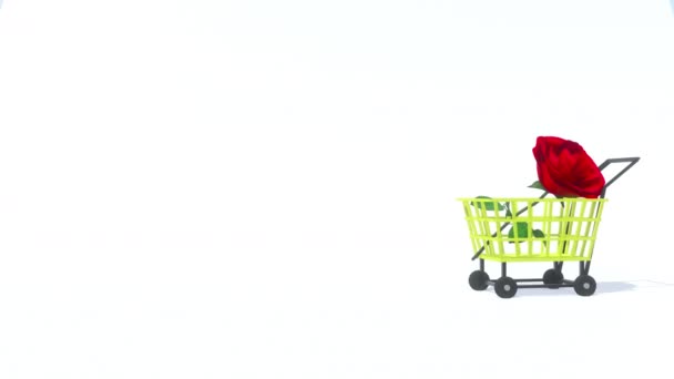 ローズバックグラウンドのショッピングカート — ストック動画