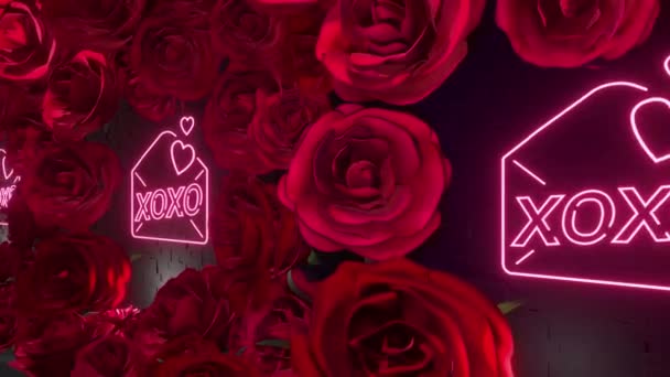 Wall Rose Neon Sign Lazo Fondo — Vídeos de Stock
