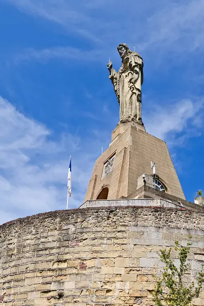 stock image gigantic Jesus statue on Mota Castle Castillo de la Mota or Motako Gaztelua on Monte Urgull, a mountain in San Sebastian Donostia in Spain