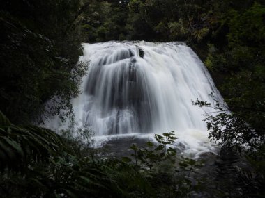Long exposure shot of Aniwaniwa Falls waterfall near Lake Waikaremoana in Te Urewera National Park Hawkes Bay North Island New Zealand