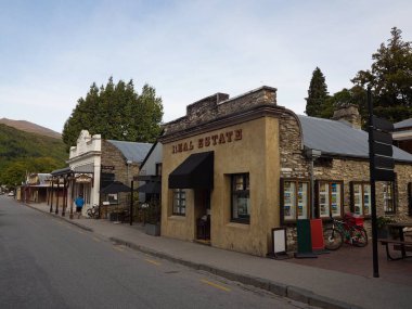 Old historical buildings in 19th century architecture town of Arrowtown near Queenstown Otago South Island New Zealand