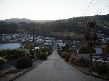 Dunedin Otago Güney Adası Yeni Zelanda 'da dünyanın en dik altyapı inşaat rekorunun Baldwin Caddesi manzarası