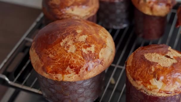 Fırın Tepsisinde Yeni Hazırlanmış Paskalya Kekleri Yapımı Geleneksel Paskalya Pastaları — Stok video