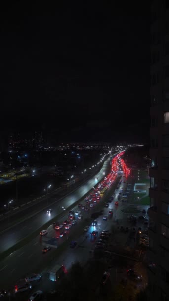 Engarrafamento Hora Ponta Auto Estrada Tráfego Carros Cidade Noite Kiev — Vídeo de Stock