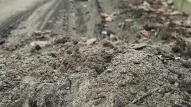 İşçi, bir kürekçi ile yere elektrik telleri döşeyip bir hendek kazıyor.