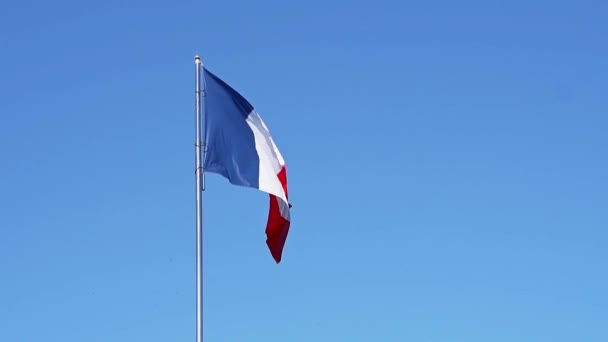 Francuska Flaga Przeciwko Błękitnemu Niebu Flaga Francji — Wideo stockowe