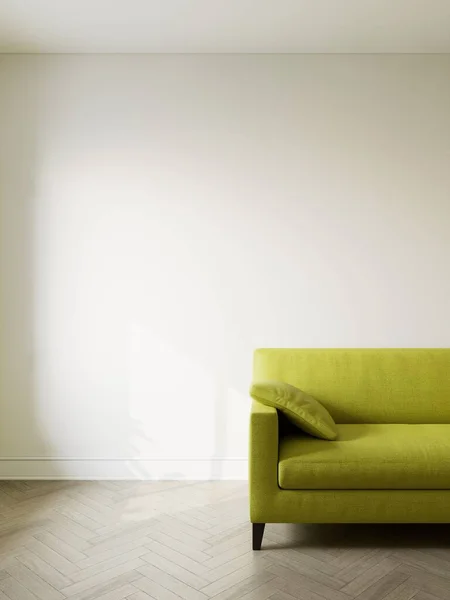 Prázdný Interiér Pohovkou Stěnou Zelená Pohovka Interiéru Volným Místem Zdi — Stock fotografie