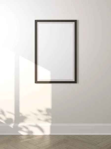 Візуалізація Порожньої Рами Стіні Чорна Рамка Стіні Променями Від Сонця — стокове фото