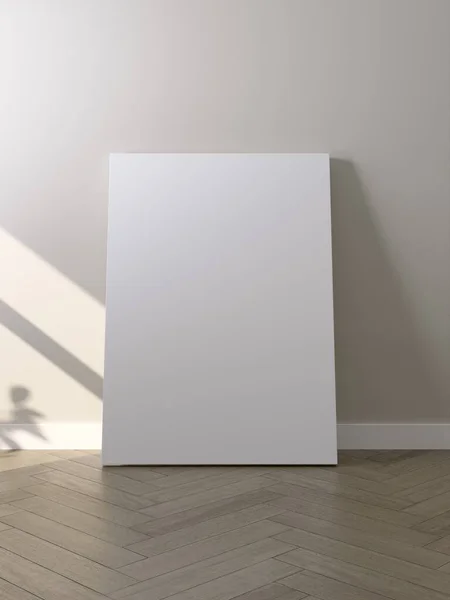 stock image White poster on floor with blank frame mockup for you design. Layout mockup good use for your design preview. 