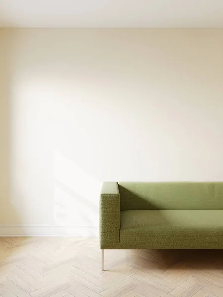 Prázdný Interiér Pohovkou Stěnou Zelená Pohovka Interiéru Volným Místem Zdi — Stock fotografie