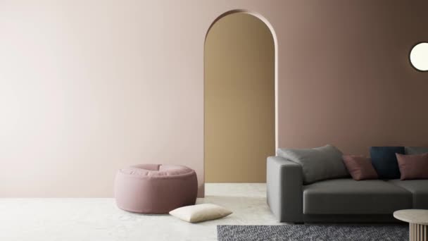 Animación Interior Con Arco Colores Pastel Ubicación Interior Con Muebles — Vídeos de Stock