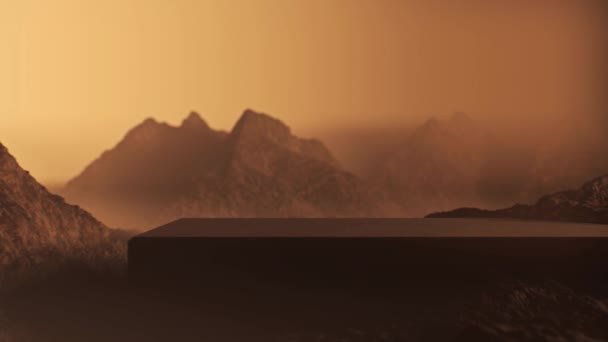 Animering Ett Marsianskt Landskap Med Ett Rektangulärt Stenpodium Mars Relief — Stockvideo
