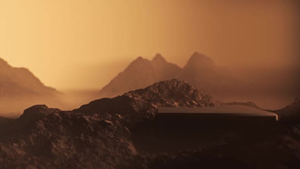 Animering Ett Marsianskt Landskap Med Ett Rektangulärt Stenpodium Mars Relief — Stockvideo