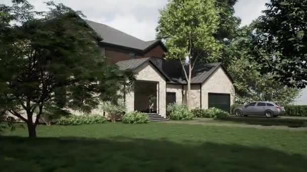 Grande Casa Bonita Com Duas Garagens Animação Casa Casa Com — Vídeo de Stock