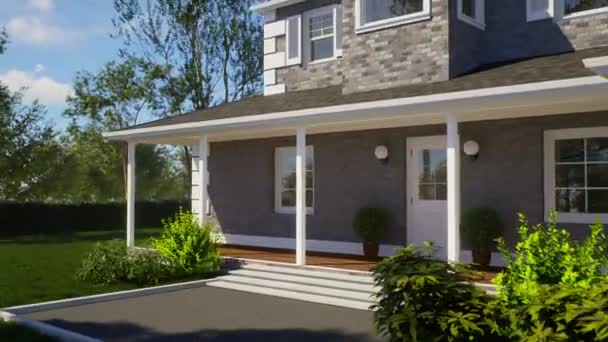 Beautiful Gray Brick House Animation House Landscape American House Garage — Stock Video