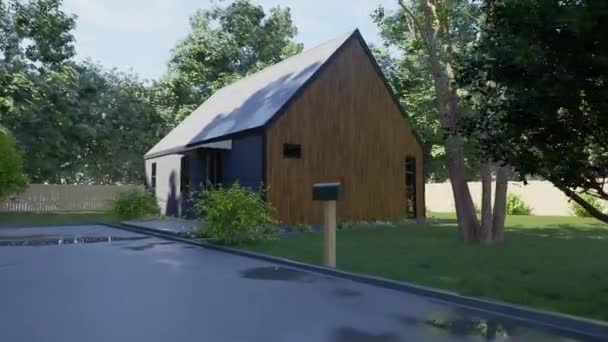 3D视频一个小谷仓风格的房子 有金属屋顶的现代化房子 风景中美丽的简约的房子 — 图库视频影像