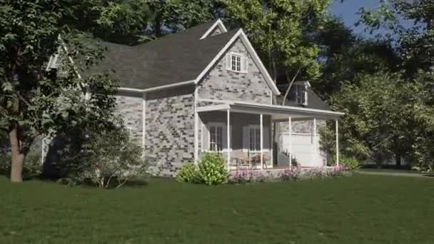 Animación Una Acogedora Casa Americana Con Garaje Una Gran Terraza — Vídeo de stock