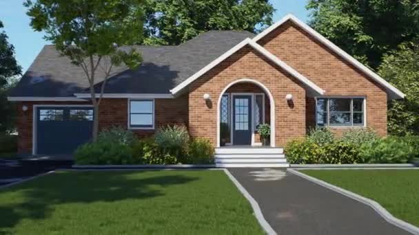 漂亮的红砖房子 具有景观的房子的三维可视化 美国有车库的房子2 出售房屋 — 图库视频影像