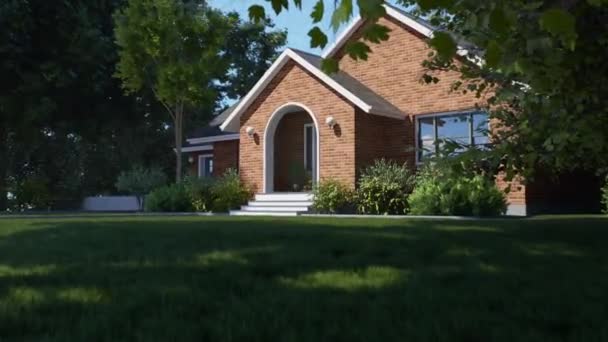 Beautiful Red Brick House Visualization House Landscape American House Garage — Video Stock