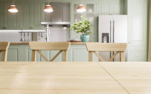 Green Kitchen Interior Island Stylish Kitchen Wooden Worktops Cozy Olive — Stock Photo, Image