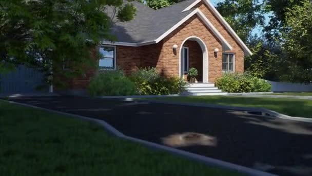 Beautiful Red Brick House Visualization House Landscape American House Garage — Stockvideo