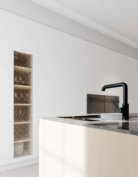 Het Interieur Van Een Licht Minimalistische Keuken Studio Met Een — Stockfoto