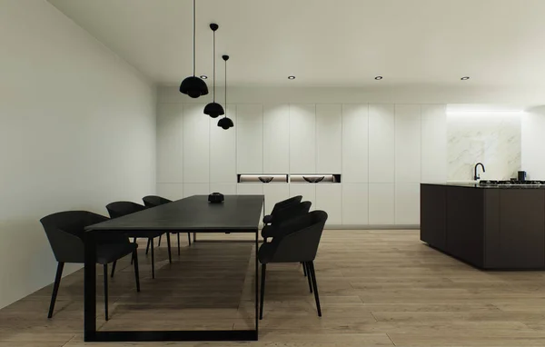 Design Visualization Interior Made Strict Minimalistic Style Large Dark Dining — Stock Photo, Image