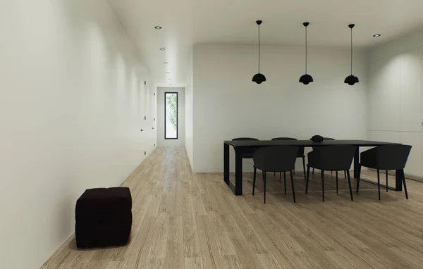 Design Visualização Interior Feita Estilo Minimalista Rigoroso Jantar Mesa Preta — Fotografia de Stock