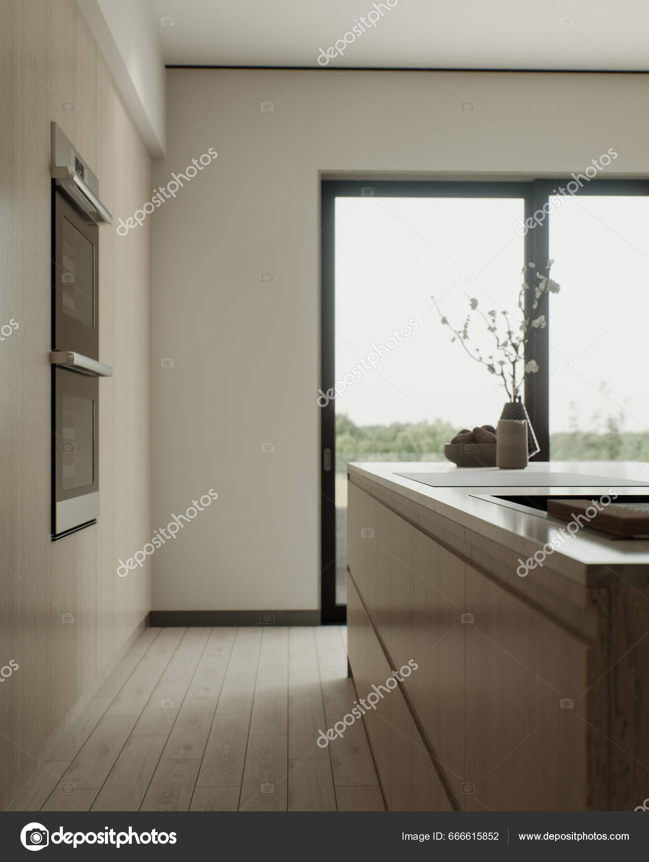 Warm Minimalist Kitchen Cabinets in Beige and Wood