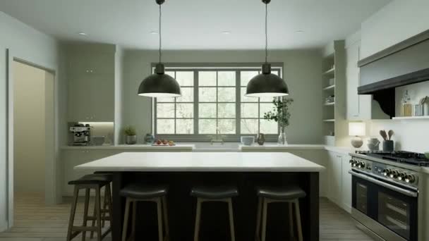 Prachtige Lichte Keuken Een Nieuw Luxe Huis Een Traditionele Stijl — Stockvideo