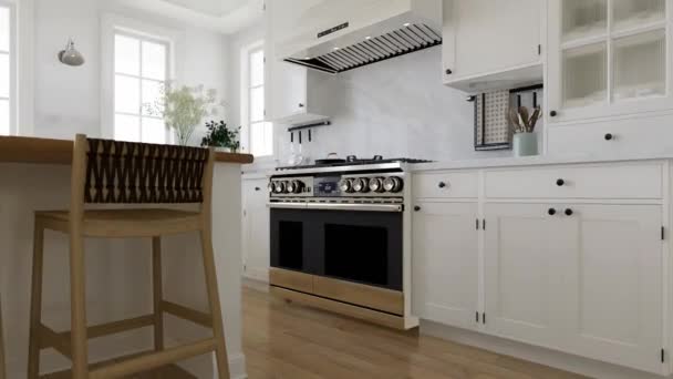 Dapur Berbentuk Putih Dengan Jendela Peralatan Dapur Dan Peralatan Gaya — Stok Video