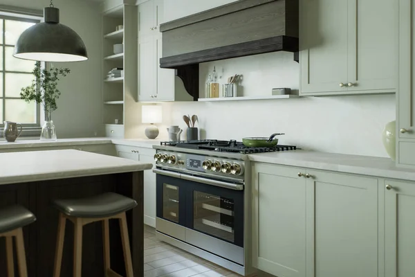 Schöne Helle Küche Einem Neuen Luxus Haus Traditionellen Stil Großer — Stockfoto