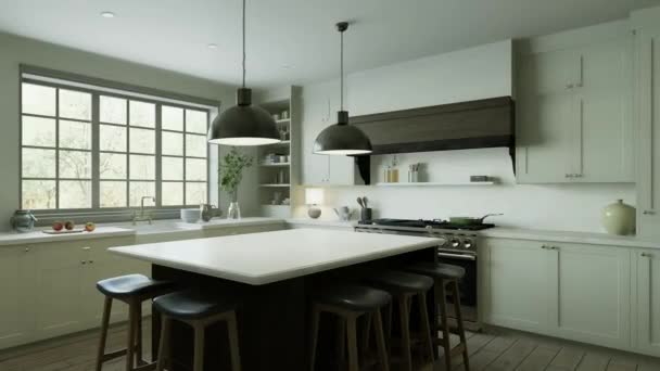 Bella Cucina Luminosa Una Nuova Casa Lusso Stile Tradizionale Dispone — Video Stock