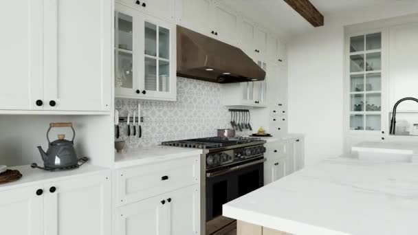 Traditional Large Shaped Kitchen Large Island Kitchen Appliances Kitchen Interior — Stock Video