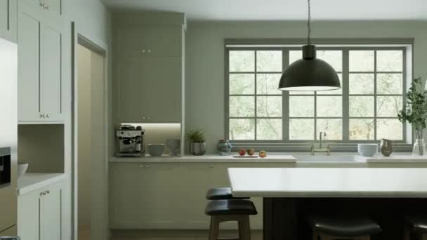 Bella Cucina Luminosa Una Nuova Casa Lusso Stile Tradizionale Dispone — Video Stock
