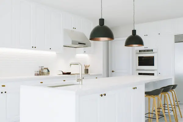 Large White Kitchen Appliances Island Accent Kitchen Household Appliances Utensils — Stock Photo, Image