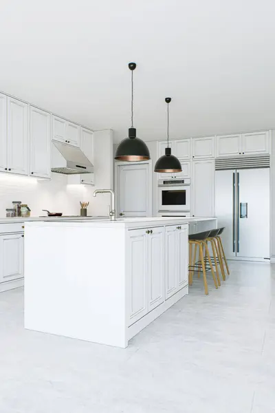 Witte Keuken Interieur Geschetst Met Zwarte Lijnen Keuken Design Abstractie — Stockfoto