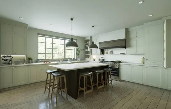Schöne Helle Küche Einem Neuen Luxus Haus Traditionellen Stil Verfügt — Stockfoto