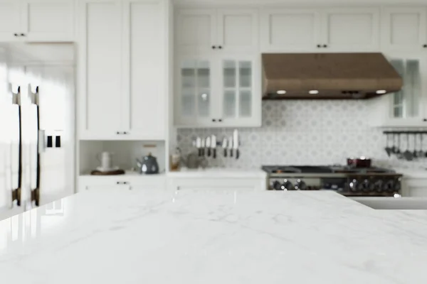 Kitchen Emphasis Empty Countertop Arranging Kitchen Utensils Kitchen Interior White — Stock Photo, Image