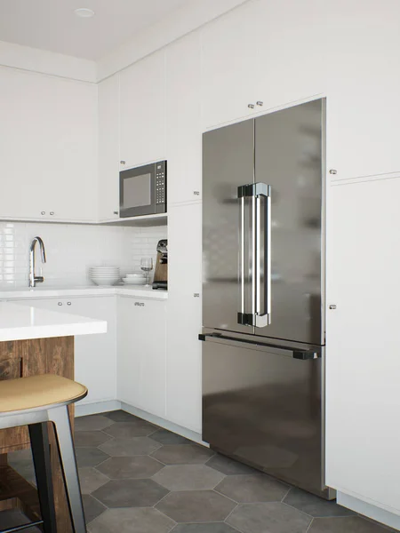냉장고와 용품을 전통적인 스타일의 세련된 렌더링 — 스톡 사진