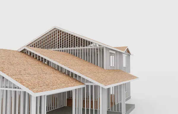 Isoliertes Haus Traditionellen Amerikanischen Stil Mit Zwei Garagen Auf Weißem — Stockfoto