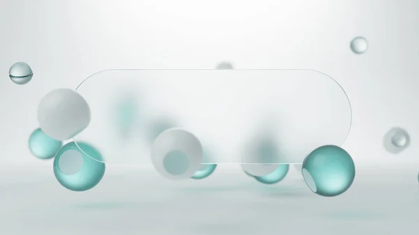 ガラスとプラスチックの層のグループからの背景3D抽象化 粒子研究のトピックをモックアップし ボールにボケと透明ガラスでマクロビュー 3Dレンダリング — ストック写真