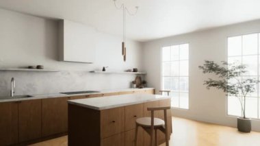 Doğal malzemelere odaklı basit ve zarif bir tasarım. 3d canlandırma