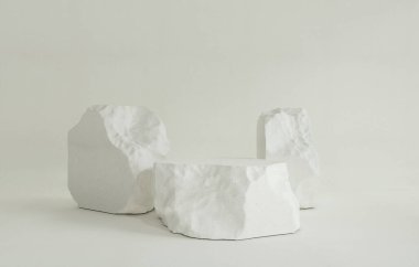 Beyaz kayalar, çağdaş iç mekanlar için çarpıcı bir odak noktası oluşturmak için sanatsal olarak düzenlenmiştir. 3B Hazırlama