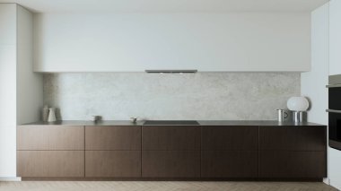 Bu şık, modern mutfak muhteşem minimalist dolaplar sergiliyor ve inanılmaz şık dekorasyon unsurları sergiliyor.