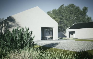 Modern mimarinin doğayla harmanlanmasının çarpıcı bir örneği, zarif bir minimalist tasarım sergiliyor. 3B Hazırlama